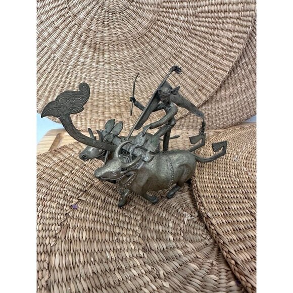Vintage Metal Tribal Ox Cart Sculpture – Handcrafted Folk Art - Picture 1 of 12